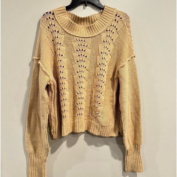Free People Bell Song Crewneck Long Sleeve Beige Pullover Sweater, Size XL - Picture 6 of 11